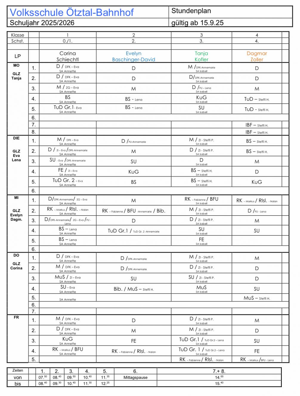 Gesamtstundenplan Sj 25/26