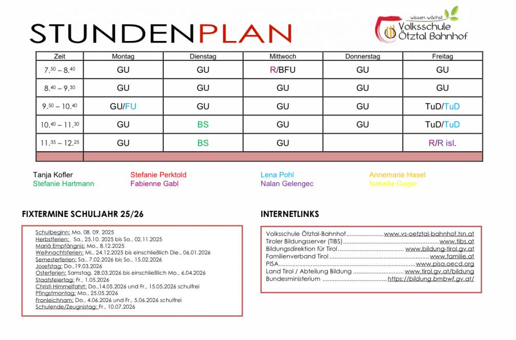 Stundenplan 3. Kl. Sj 25/26